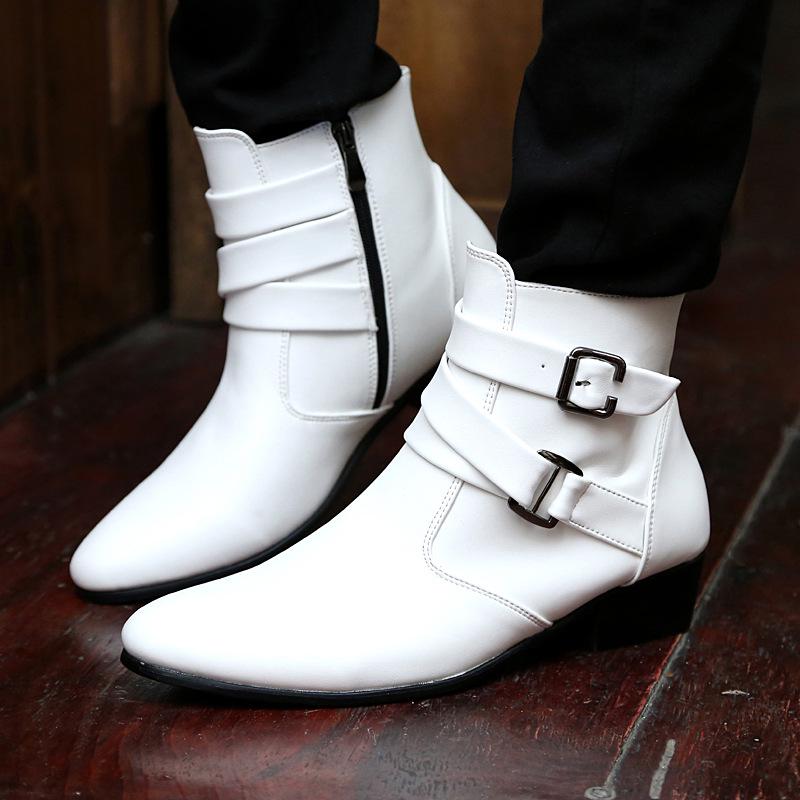 2021 pointed leather shoes men's single shoes trend high-top men's boots short boots spring and autumn mid-boots men's shoes pu men's and women's