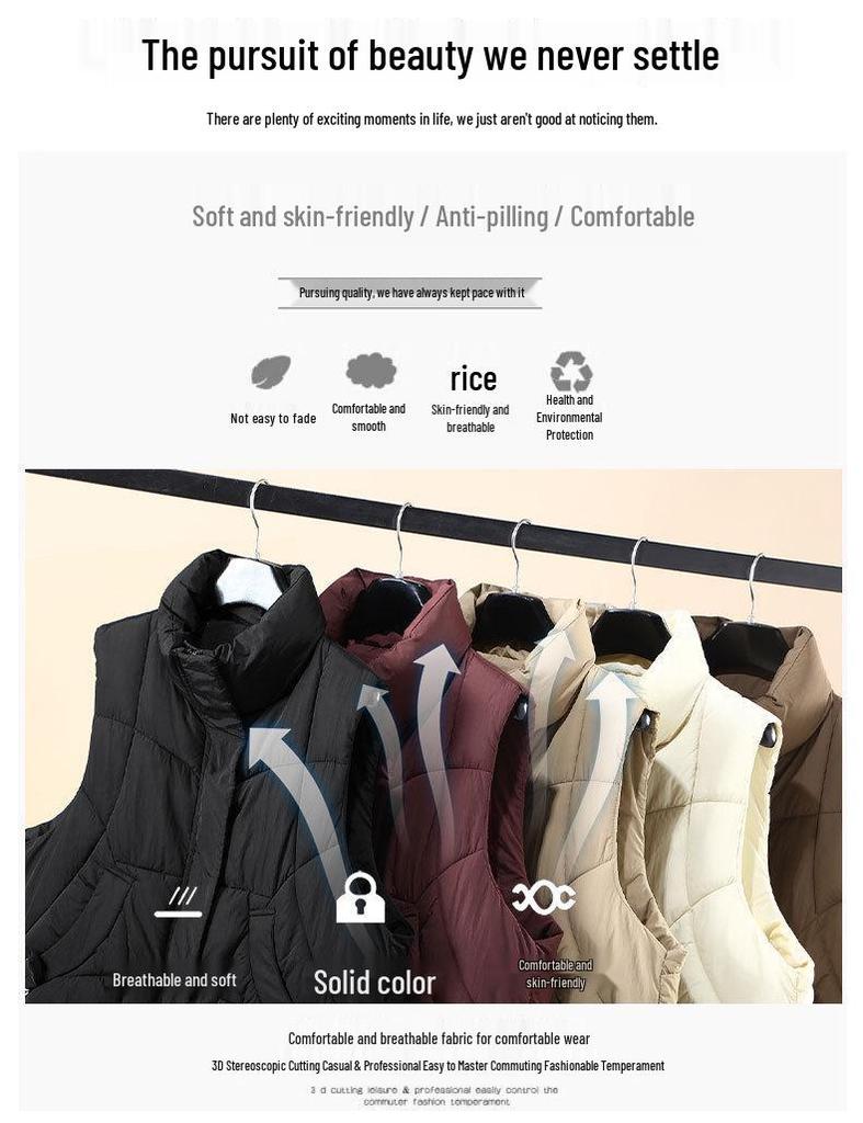 Women's Cotton Vest: European American Style, Autumn/Winter 2025, Sleeveless, Thickened, Warm, Casual Loose Fit, Solid Color Outerwear