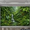 Tropical Rainforest Backdrop with Waterfall, Giant Leaves and Ferns Photography Background