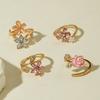 4 Pcs Sweet Simple Rhinestone Flower Rings Crystal Alloy Opening Finger Ring Light Luxury Adjustable Finger Jewelry Gifts