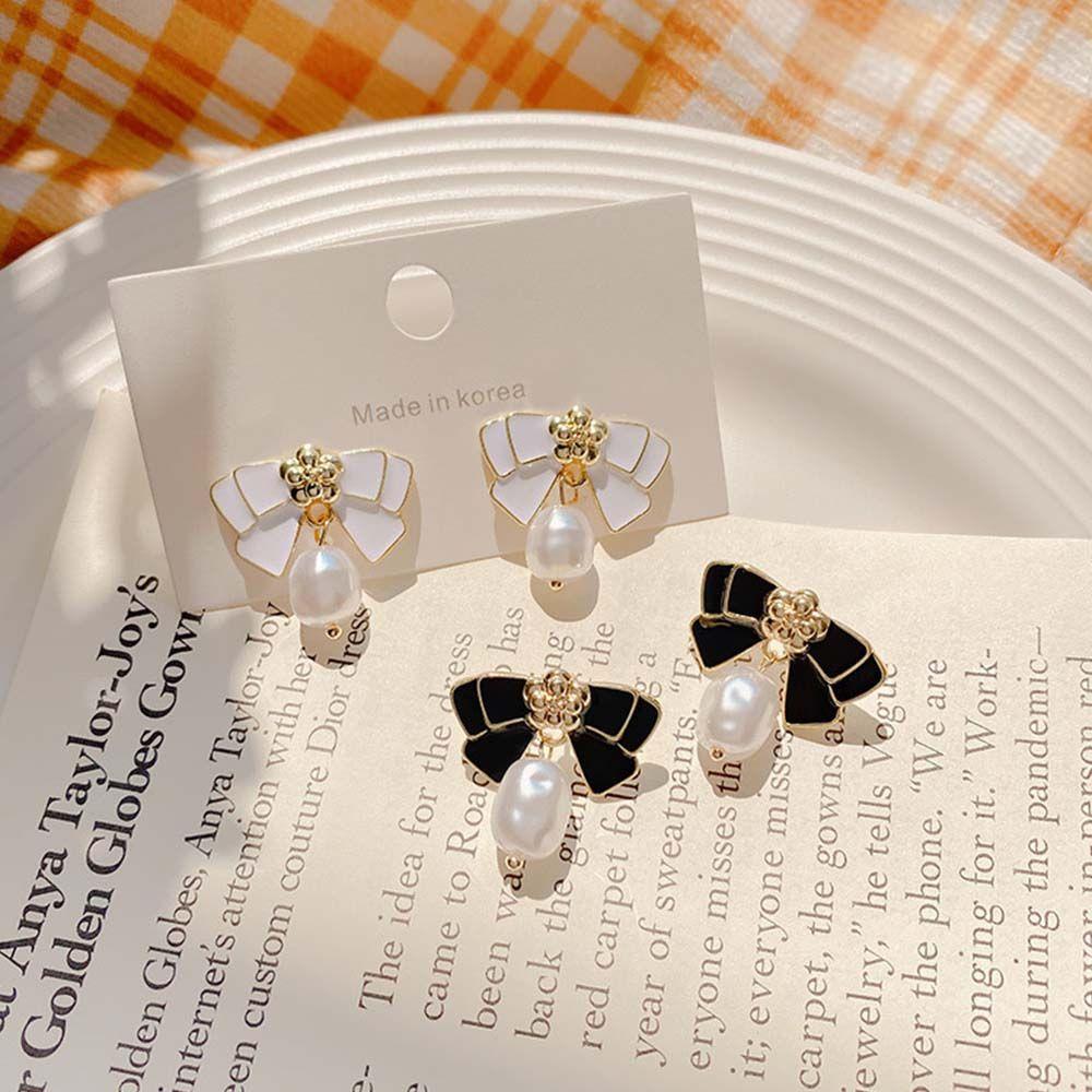 

Подарочные универсальные серьги-подвески в корейском стиле с бантом, висячие серьги с искусственным жемчугом, женские серьги
