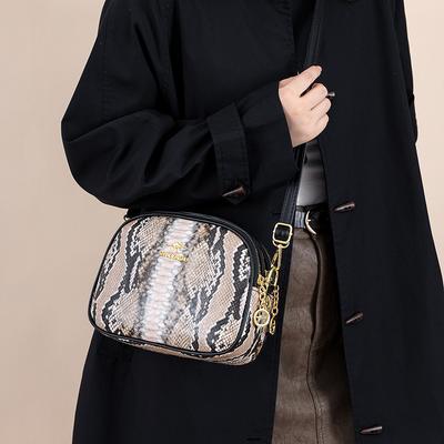 Modische Damenhandtaschen aus Schlangenleder-Plutoniumleder, 3-lagige Tasche mit Reißverschluss, hochwertige Markendesignertasche, feminine Umhängetasche
