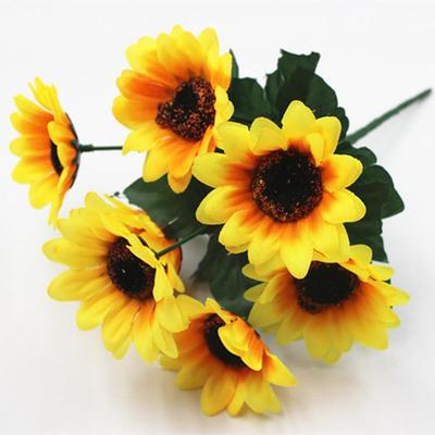 7-Head Silk Sunflower Bouquet Decoration for Living Room, Dining Table, Wedding Floral Art