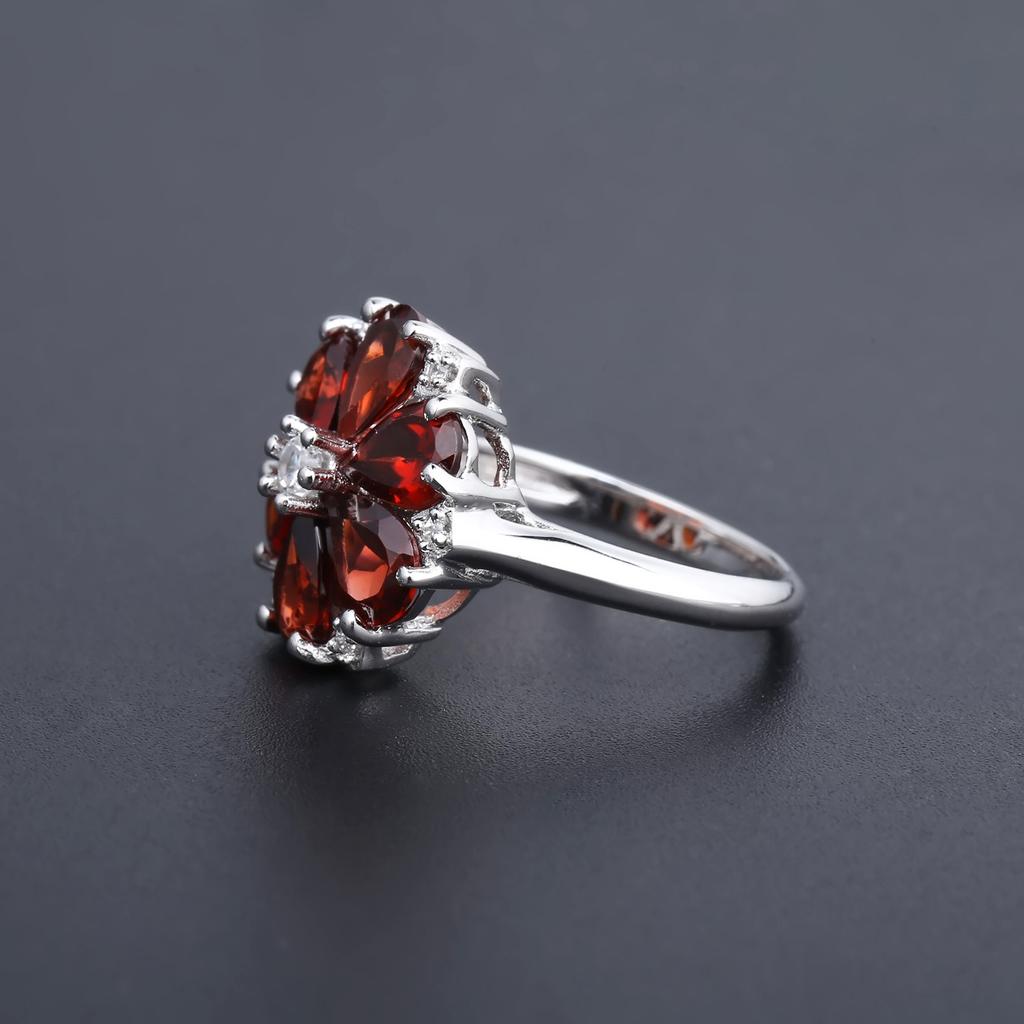 Natural Colored Treasure Red Garnet Ring, Light Luxury Design S925 Sterling Silver Inlaid Colored Gemstone Ring