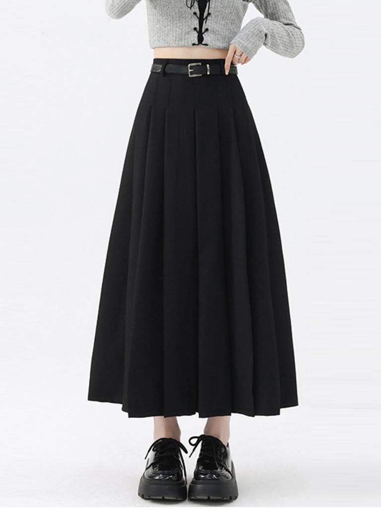 Women’s Pleated Skirt Preppy Style High Waist A Line Mid-length Skirts Vintage Casual Y2k Clothing Autumn