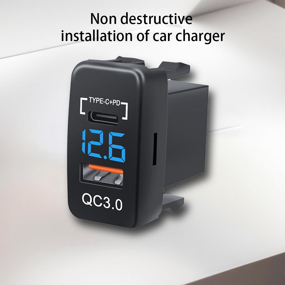 12-24V Auto Mobile Phone Charger Adapter LED Voltmeter QC3.0 Type C PD Car Socket Charger Dual USB Ports Power Socket Adapter