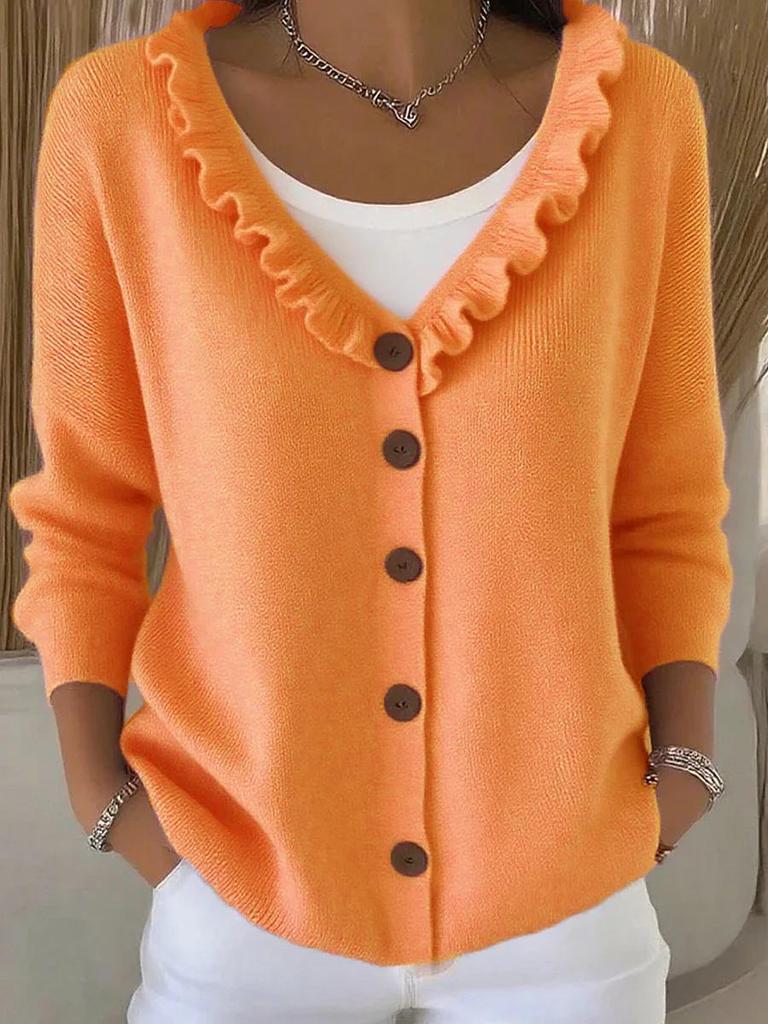 European Autumn/Winter Ribbed Knit V-Neck Cardigan Sweater for Women