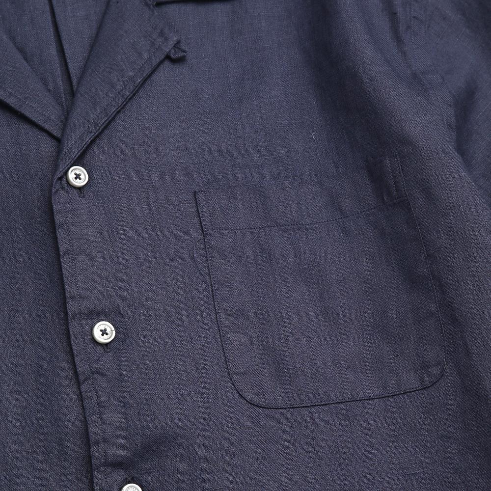 BROOKS BROTHERS Linen Camp Solid Shirt (Navy) (Bbtpmm6396Qem)