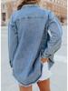 Women's Oversized Distressed Denim Jacket - Casual Long Sleeve Shirt for Spring 2025