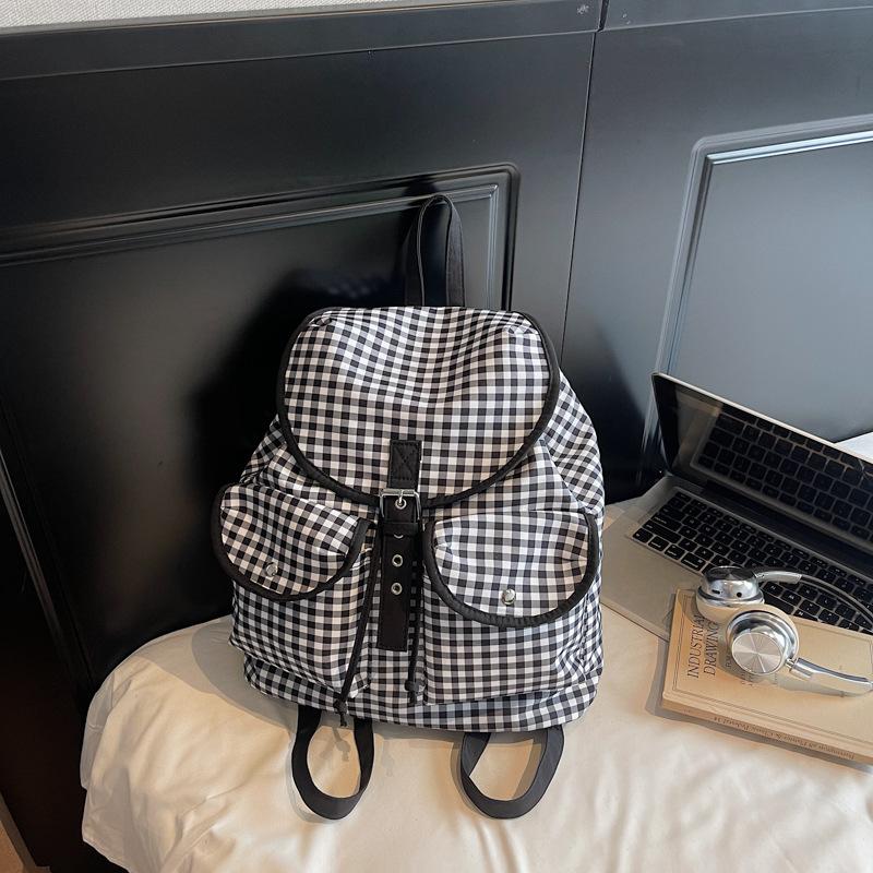 2025 Summer New Fashion Korean Niche Plaid Backpack Large Capacity College Pocket Japanese Backpack Women