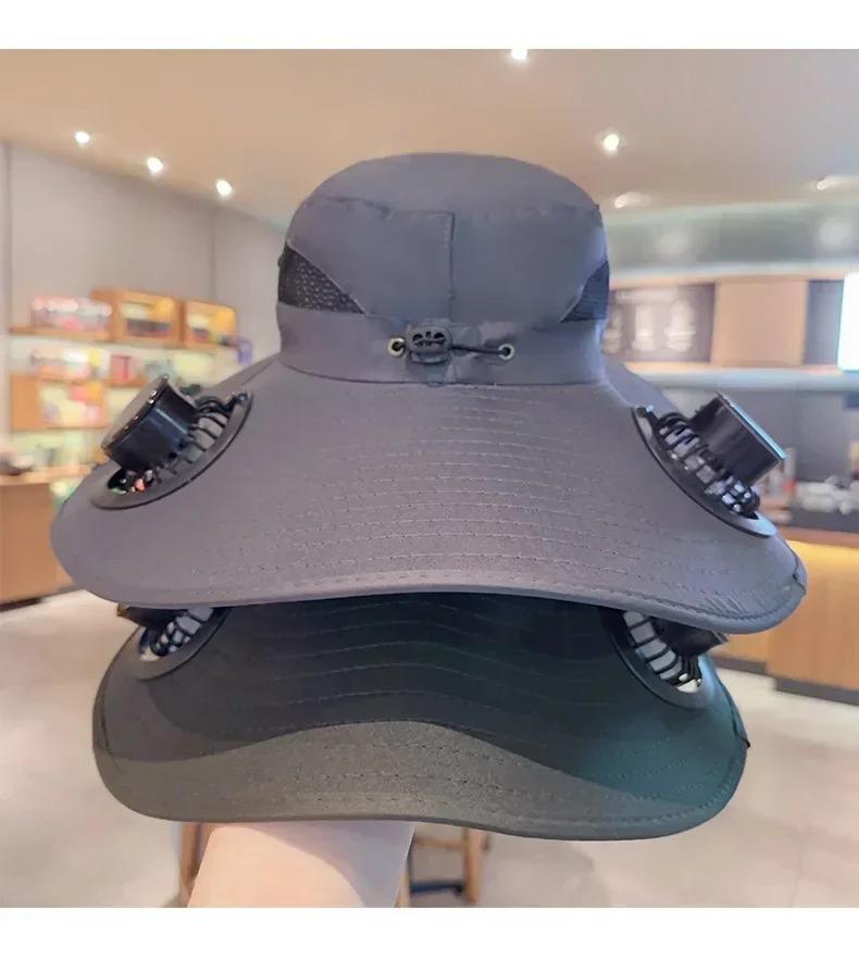Wide Brim Solar Fan Hat Detachable Solar-Powered Fan UV Resistant Summer Outdoor Hiking Fishing Sun Hat Portable Chargeable Caps