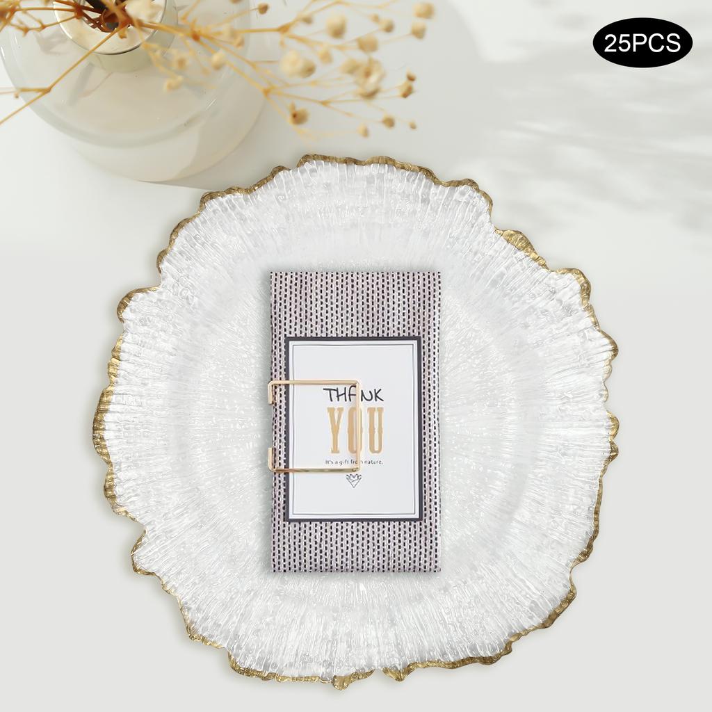 25 Stück Servierteller Großhandel Kunststoff Blumendekor Servierteller Hochzeit für Abendessen Servierteller für Partys 13 Zoll, 12,6 Zoll (Gold)