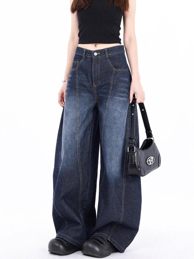 Unisex American Wide-Leg Baggy Scythe Jeans, Washed Silhouette, Spring/Autumn 2025 Style.