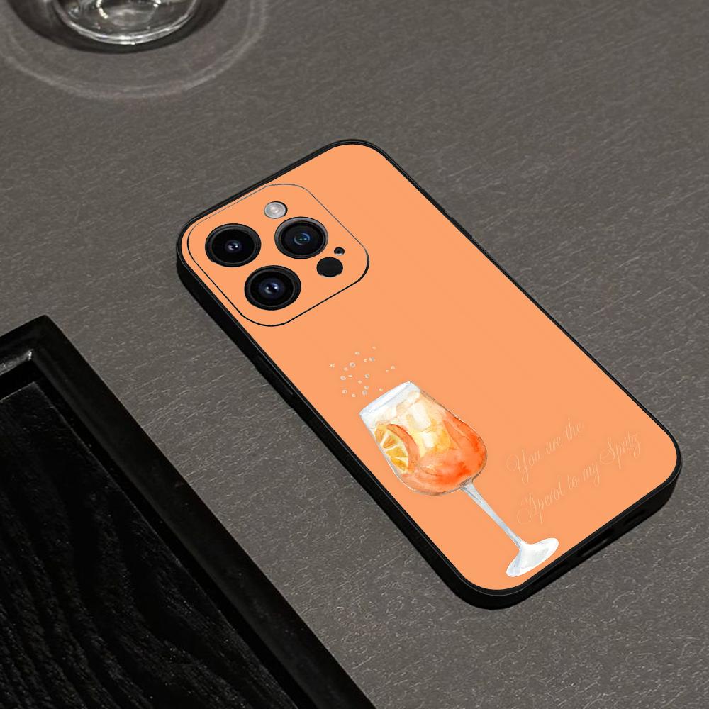 Aperol Spritz Handyhülle Für IPhone 16,15,14,13,12,11,XS,XR,X,8,7,Pro,Max,Plus,mini Silikon Schwarze Hülle