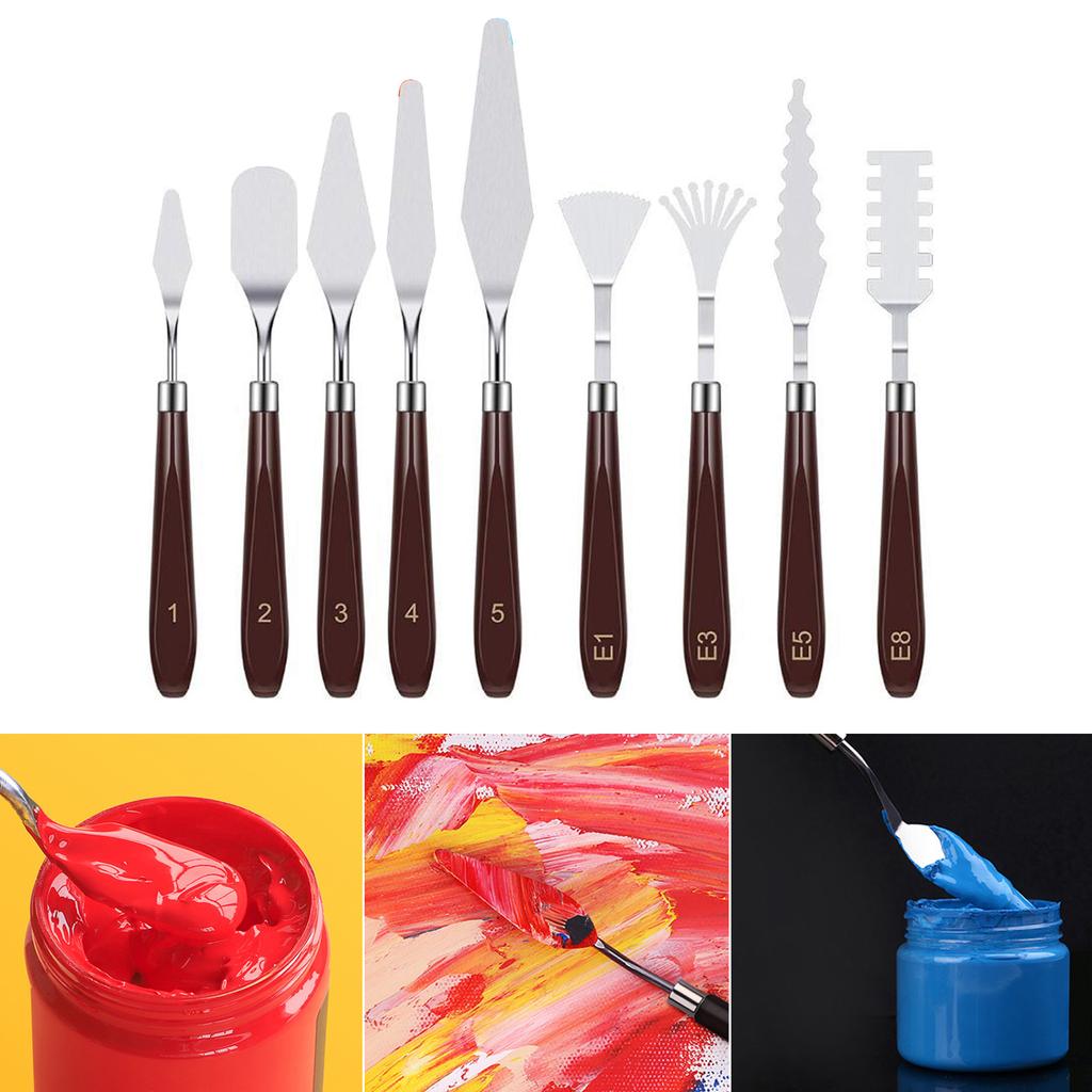 Juego de 9 espátulas de acero inoxidable para pintura acrílica, para artistas, acuarela y pintura al óleo