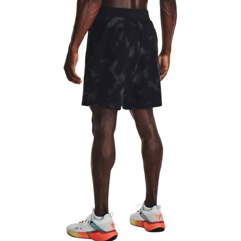Under Armour Project Rock Johnson Logo Print Straight-Leg Sports Shorts Men Bottoms Black 1377438-001
