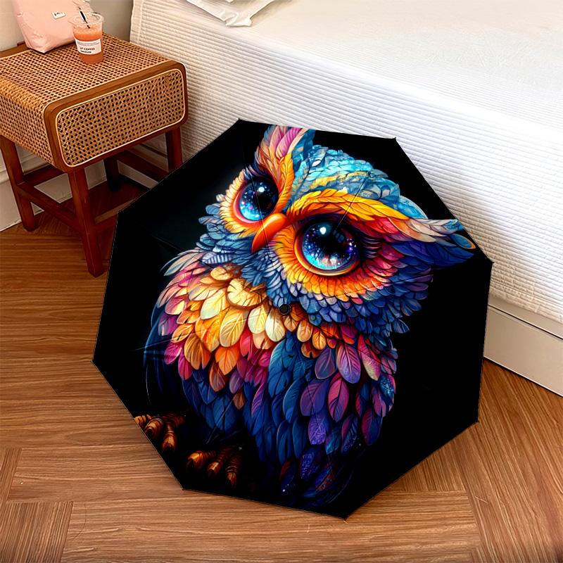 1 PC Automatic Folding Umbrella - Owl Artwork Pattern, Portable & Foldable Design with 8 Ribs, Christmas Birthday Gifts