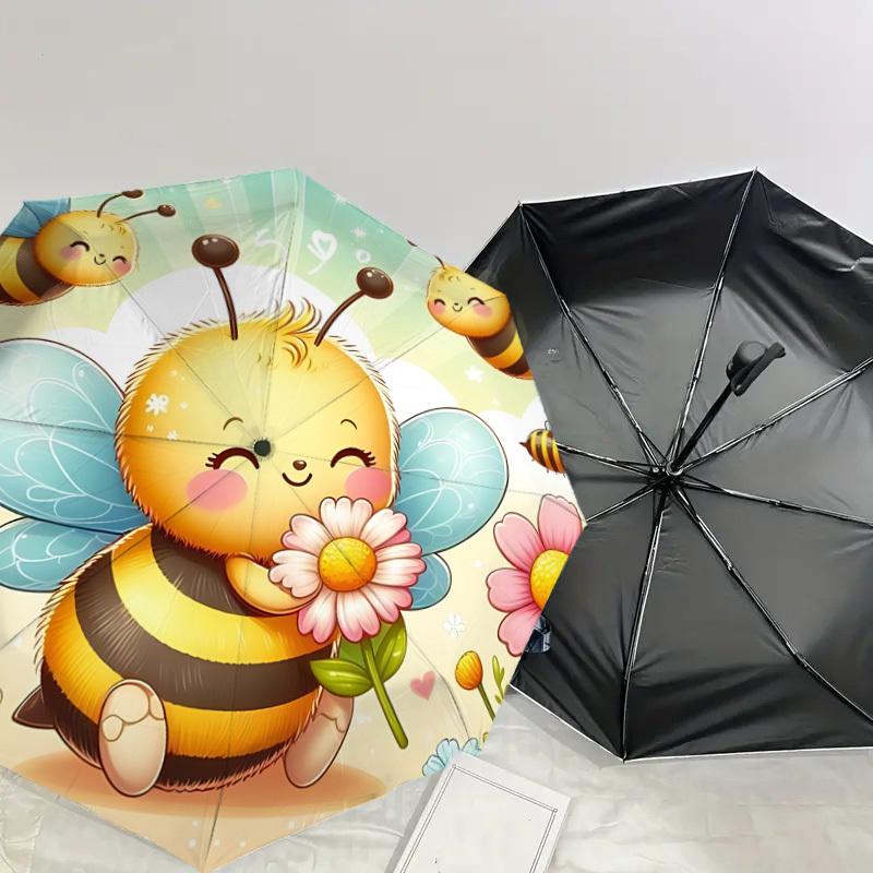 1PC Flower beeAutomatic Open/Close Umbrella with Windproof, 8-Rib Sturdy Canopy, Durable Ribs, Fashionable Design, Outdoor Accessory, Fun Prin, Holida