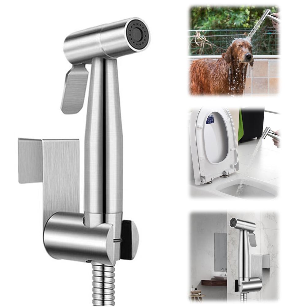 Stainless Steel Bidet Hand Shower with 2 Way Diverter & Hose Hand Shower Holder Wash Bidet Faucet Spray for Bidet Toilet Shower