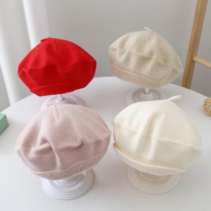 Fashion Cute Baby Knitted Beret Hat Solid Color Children's Warm Hats Autumn Winter Cap For Kids Outdoor Bonnet Accessories Gift