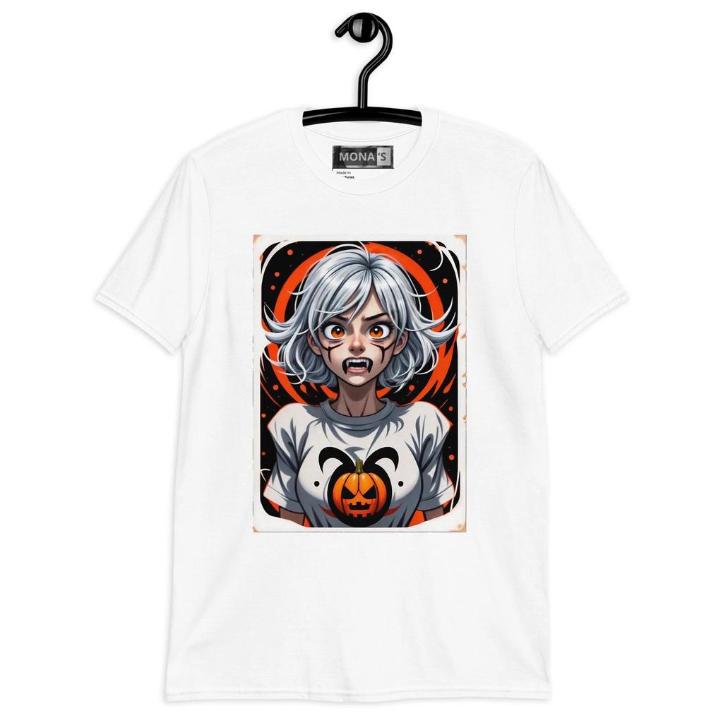 Unisex Halloween Pumpkin Graphic T-Shirt - Silver Hair Character Design