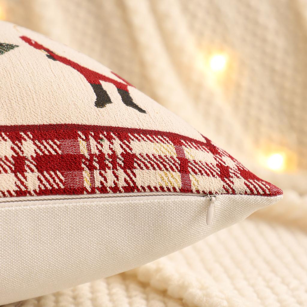 Jacquard Linen Throw Pillow Cover with Christmas Tree and Snowflake Design for Winter Holiday Decor in Farmhouse Living Room Sofa