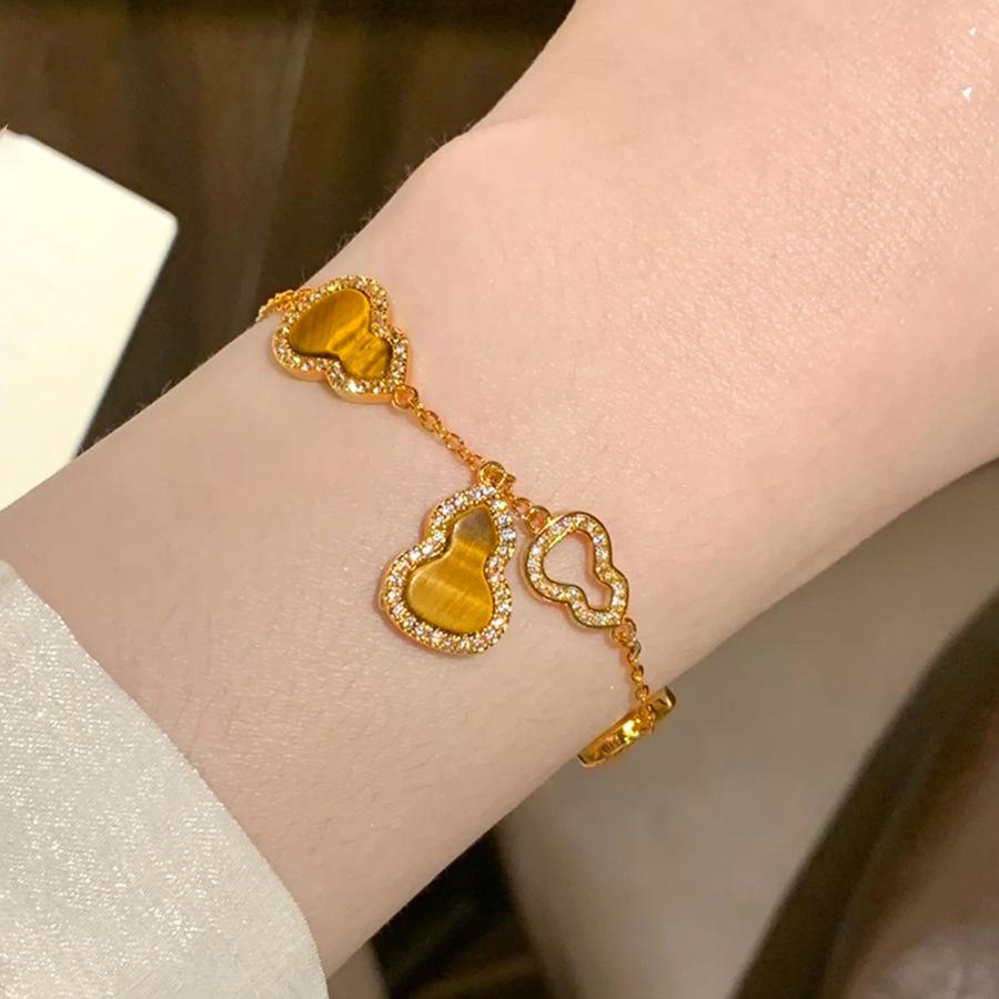 18K electroplated zircon gourd hollow adjustable bracelet new Chinese retro bracelet temperament niche jewelry