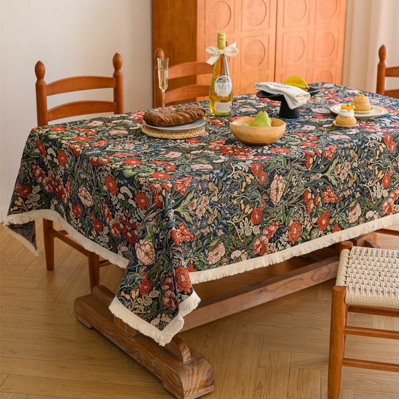 Floral Tablecloth Rustic Farmhouse Cotton Linen Blend Table Cover Dining Coffee
