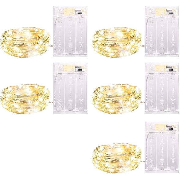 5 Pack Fairy Lights Battery Operated, 7 Feet 20 Led String Lights with Timer, Waterproof Firefly Lights On Silver Wire for Home Party Wedding