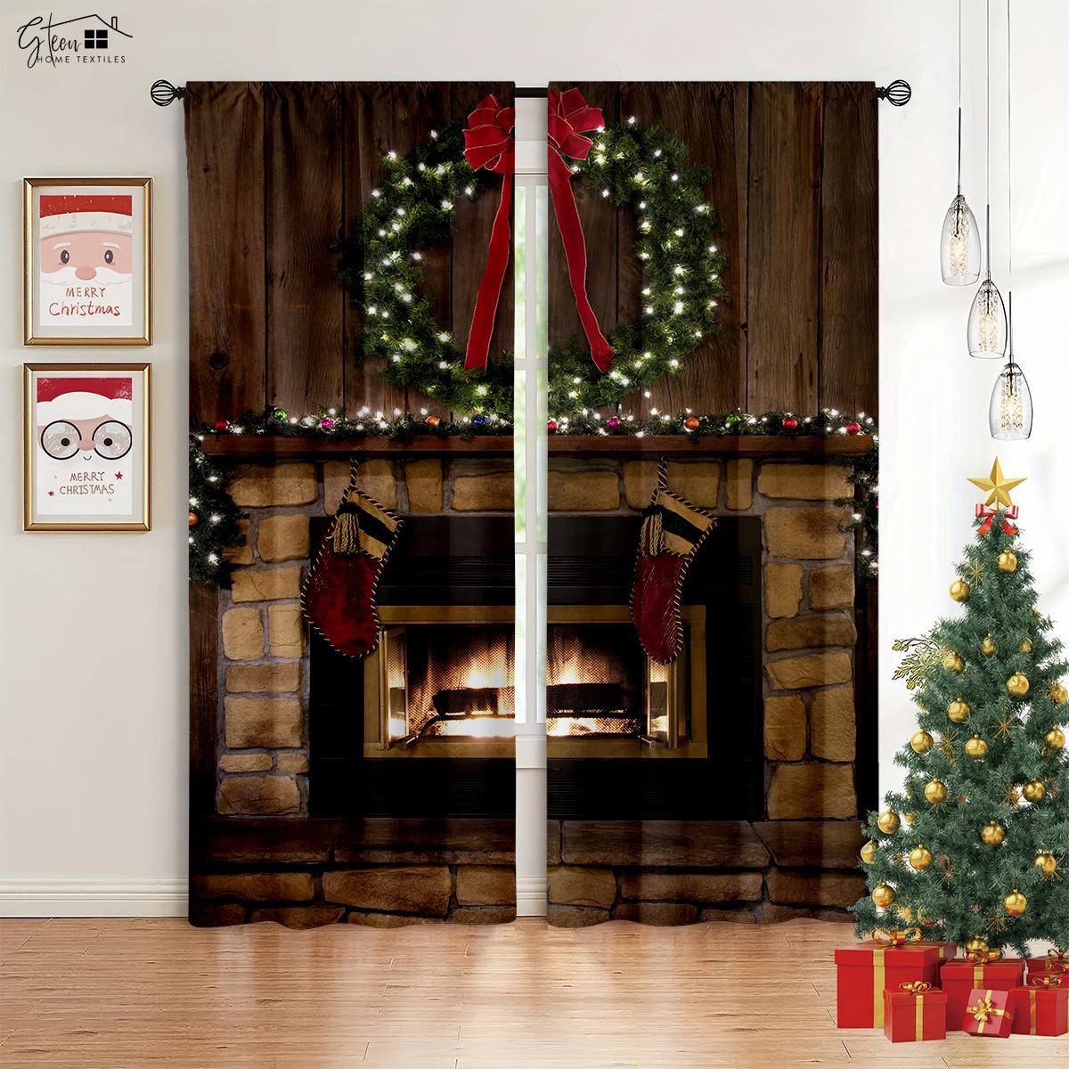 

Рождественские украшения Нового года Шторы Рождественская елка Рождественские подарки Лось Тыква Карета Камин Снежинки Праздничные шторы W50xH130(CM)x2PCS&Rod pocket
