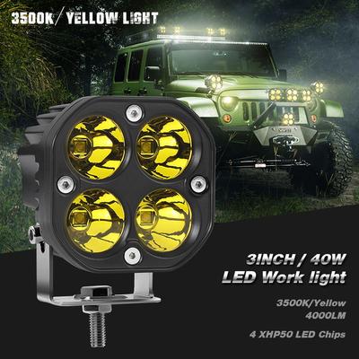 Projecteur Led 40W, feux de circulation, phares carrés étanches, antibrouillard, blanc/jaune, pour voiture, moto, SUV, ATV, camion
