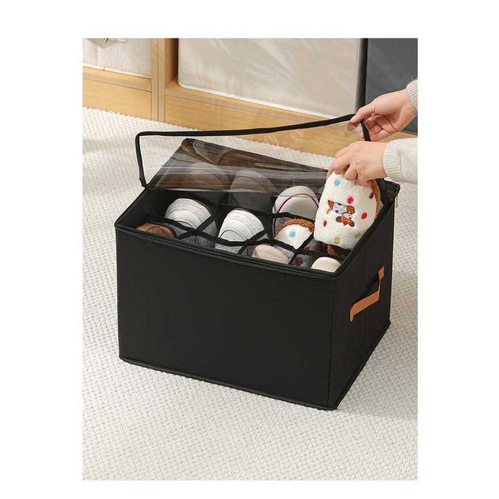 Oxford Cloth Space Saving Shoe Storage Organizer, with Adjustable Partition, Foldable, Suitable for Shoes, Clothes, and Accessories, with Zipper