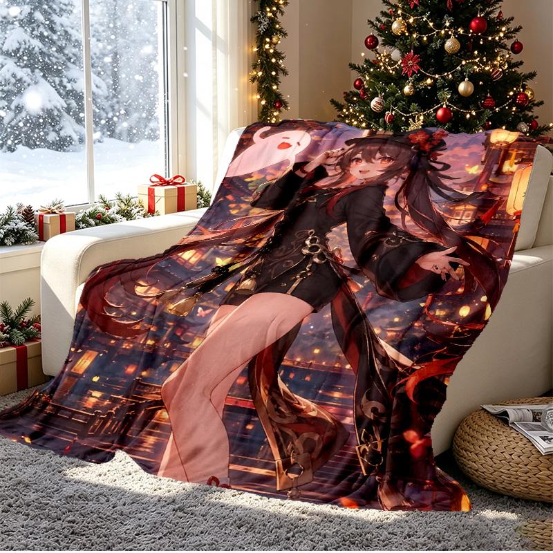Genshin Impact Muster Decke für Heimdekoration, Bett, Sofa, Auto Reisen, Camping, Geeignet für Alle Jahreszeiten, Geburtstag Weihnachtsgeschenk