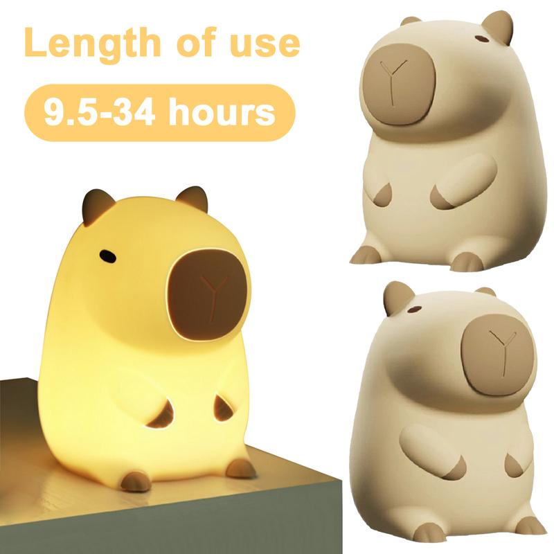 Capybara Night Light Cartoon Pat Light 2 Gear Silicone Sleeping Light USB Charging Dimmable Bedside Lamp for Home Bedroom Decor