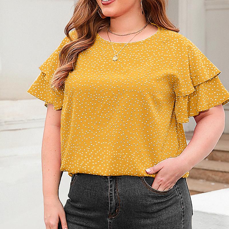 

Модная повседневная футболка женская винтажная тонкая уличная одежда с цифровой печатью в горошек красный лист лотоса лоскутные топы женский дизайн повседневная тонкая одежда 2XL жёлтый