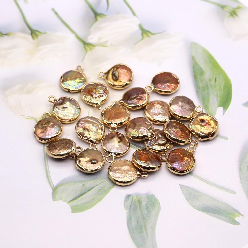 1Pc, Mini Baroque Artificial Pearl Pendant, Bohemian Round Golden Wrapped Edge Charms for DIY Necklace Keychain Hanging Accessories, Jewelry Making