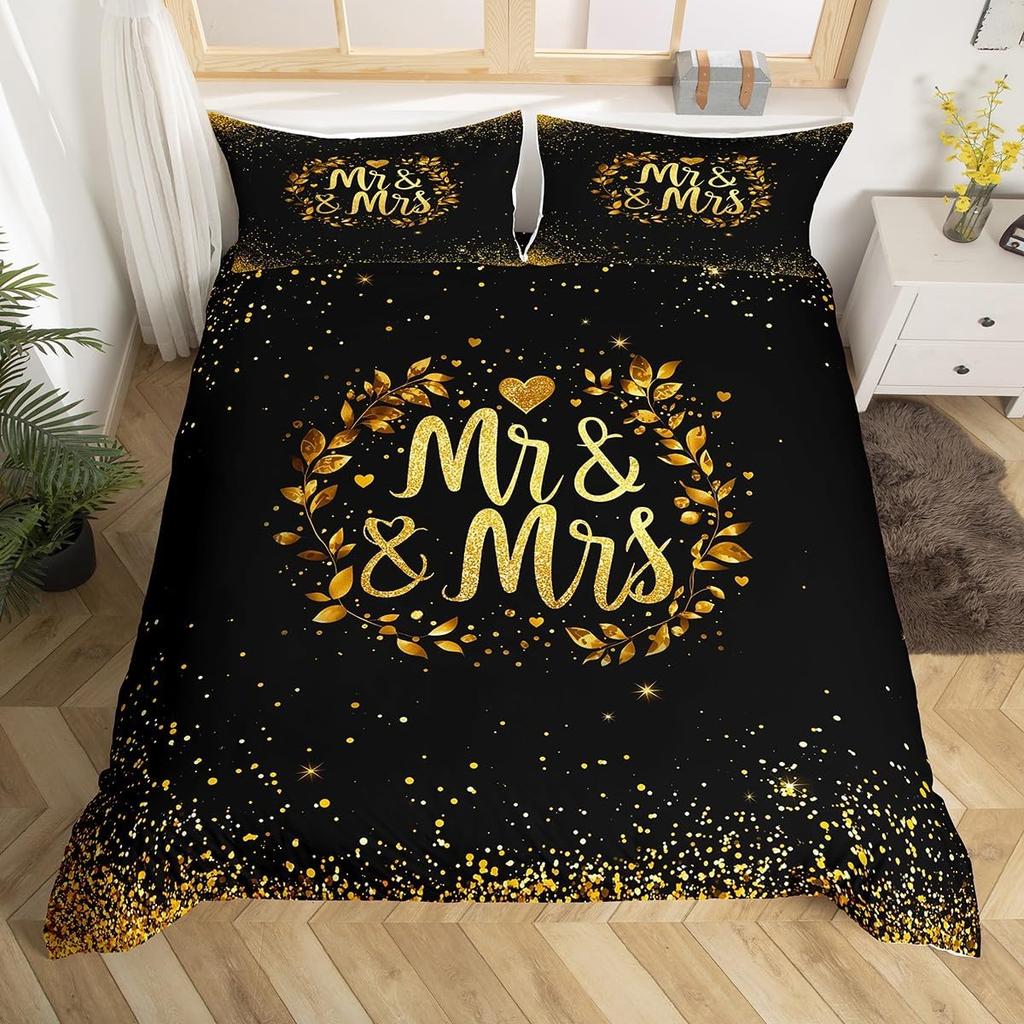 Mrs Mr Duvet Cover Romance Comforter Cover Microfiber White Bedding Set For Boys Girls Teens Adults Wedding Valentine Day Decor
