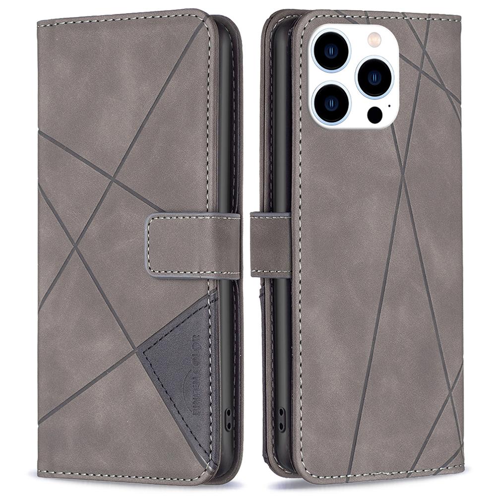 

For iPhone 16 Pro Max Phone Cases Wallet Stand Geometry Imprint Leather Cover Grey