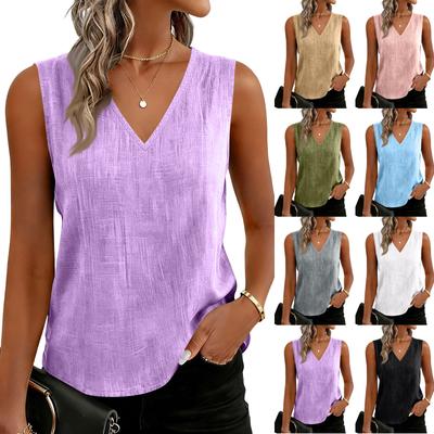 Damen Farbige Baumwoll-Leinen-Camisole Locker Ärmellos Vielseitiges Unterziehoberteil