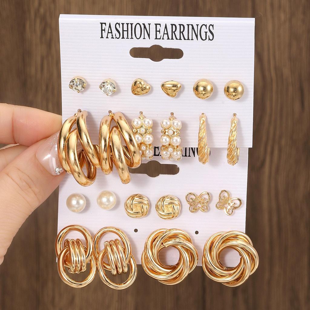 Hot Sale Vintage Gold Geometric Women's Earrings Set Pearl Earrings Earrings Set