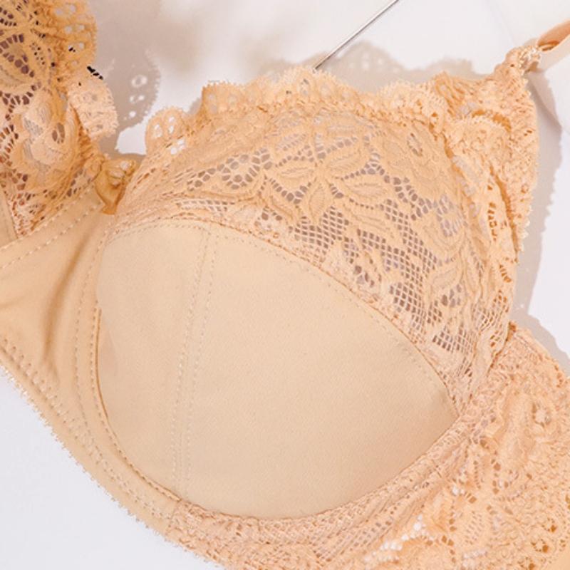 Ultra Thin Push-Up Bra for Women 36-46 Plus Size Underwire Lace Bralette Big Cup Solid Color