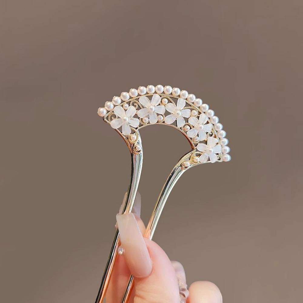 1pc Exquisite Elegant Vintage Pearl U-Pin Hair Accessory with Column Headpiece Retro Hairpins Hair Jewelry