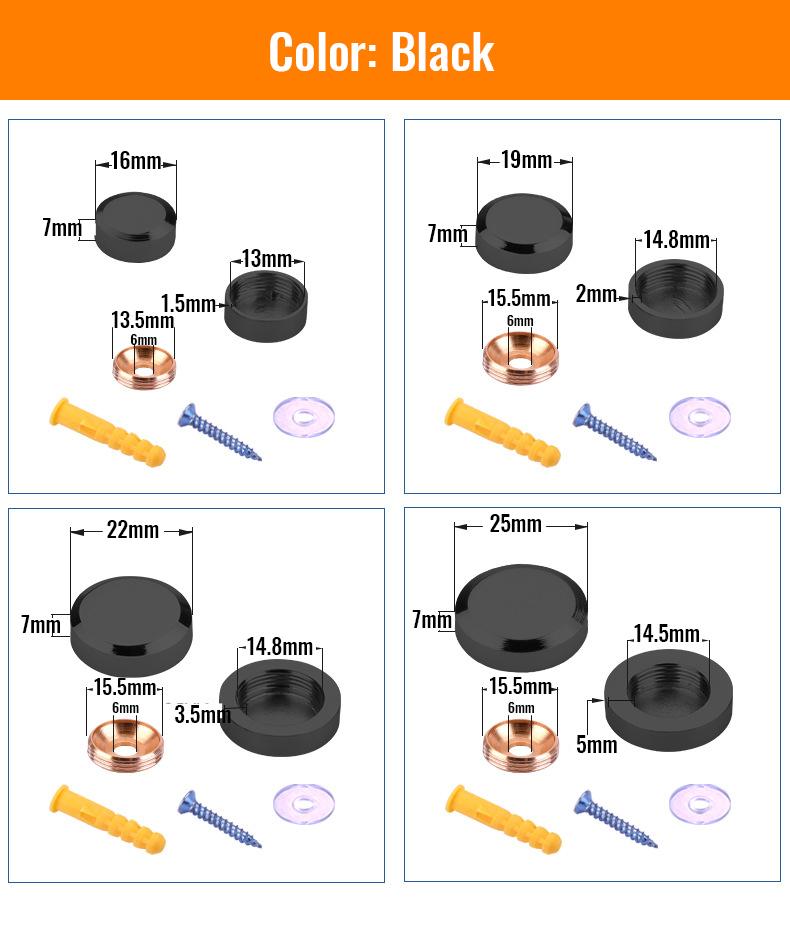 

KAK 4PCS Billboard Decoration Nails Glass Fasteners Mirror Fixing Screws Stainless Steel Screw Covers Furniture Glass Hardware 16mm чёрный