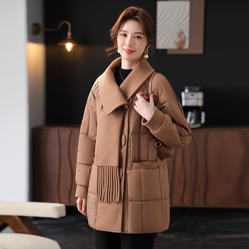 

Зимний шарф-воротник пуховая хлопковая одежда средней длины для пожилых зимнее хлопковое пальто женское 5XL [Recommended 150-80kg] хаки