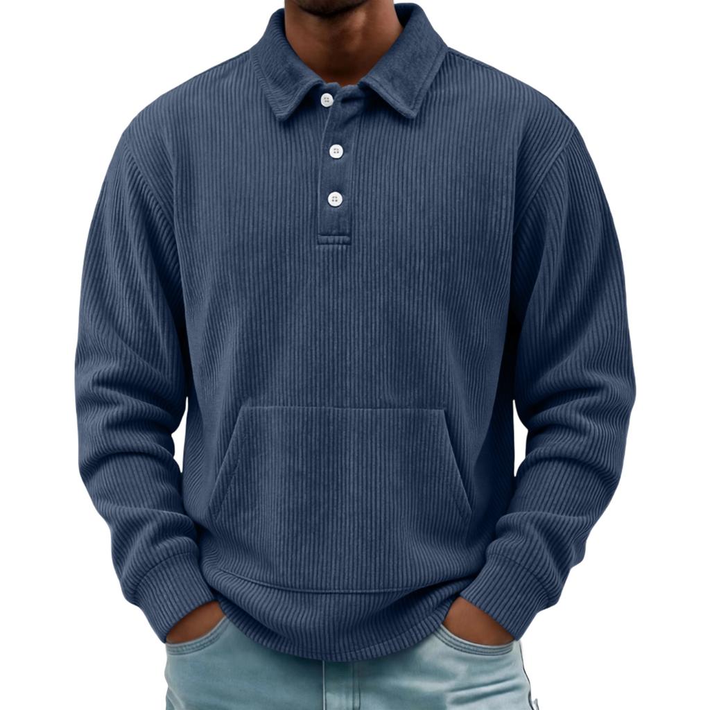 Men's Retro Corduroy Long Sleeve Button Shirt with Lapel Collar and Pocket Casual Top
