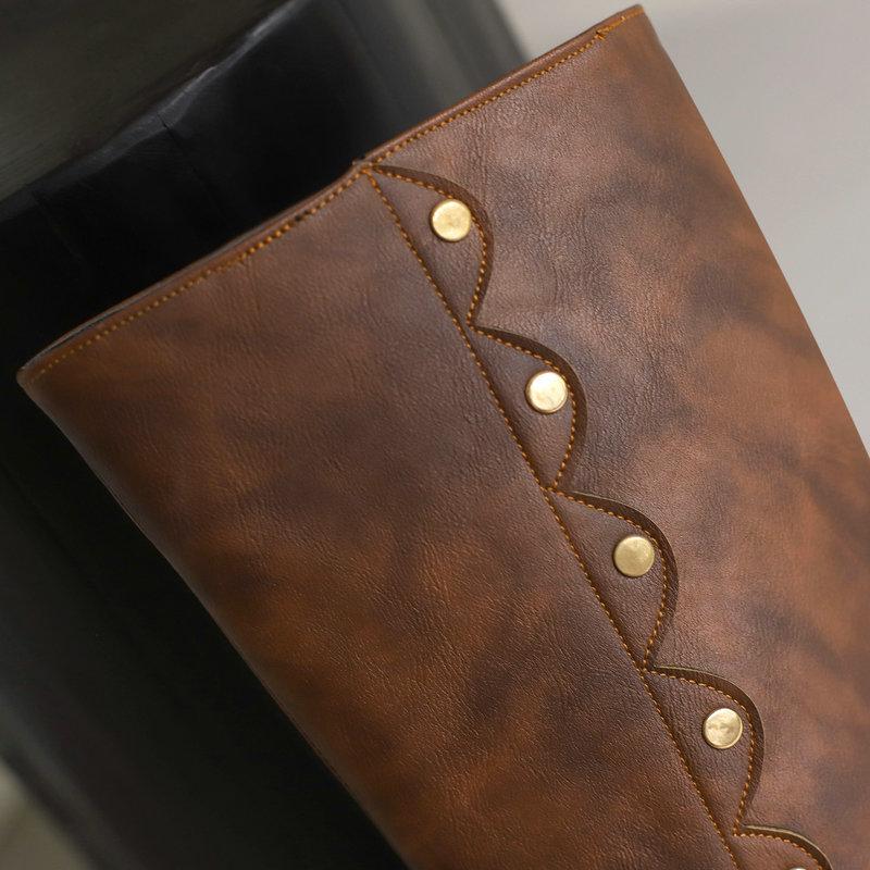 Dámské kozačky Pohodlné robustní podpatky Retro kozačky po koleno Kožené nýtová dekorace Podzim Zima 2024 Obuv