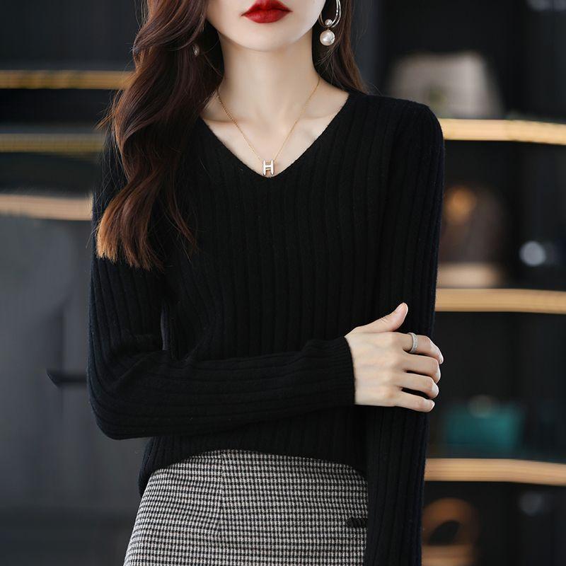 Women Sweater Long Sleeve Top Knitted Pullover V-Neck Fashion Sweater Woman Winter Basic Female Clothing Soild OL Sweaters