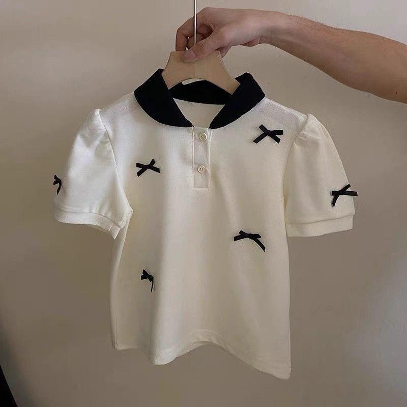 Conjunto Preppy de 2 Piezas para Bebé Niña Verano Top de Manga Corta con Lazo y Falda Plisada Atuendo de Moda para Niños Pequeños