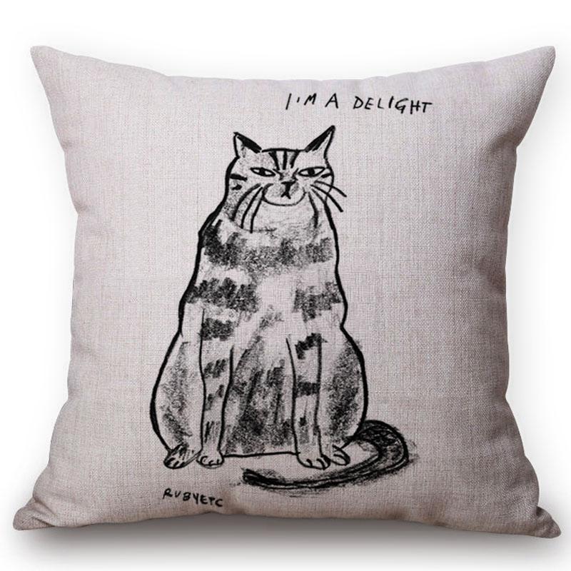Christmas Decoration Cushion Cover Painting Cats Cute Throw Pillow Case Cotton Linen Home Decor Children'S Room New Year Gift