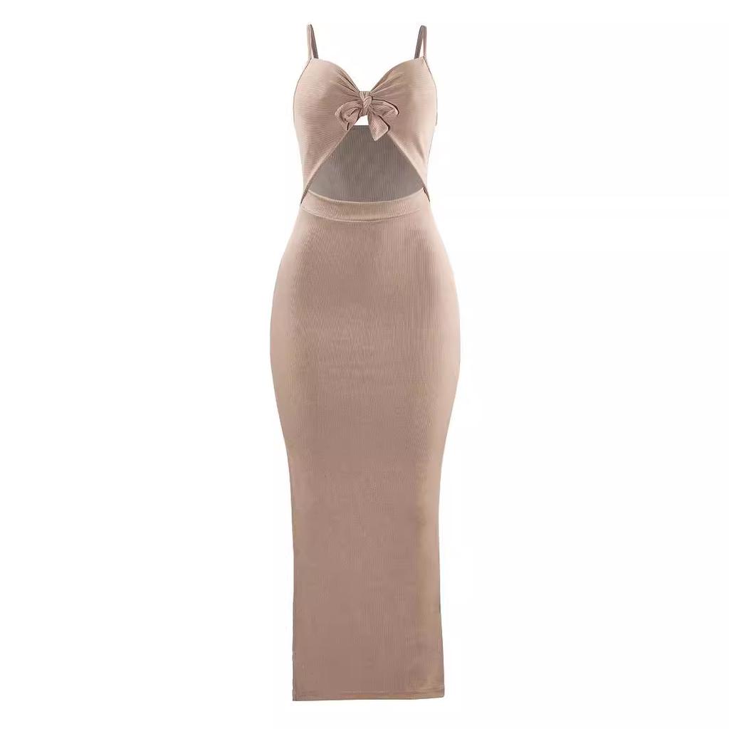 Summer Knitted Suspender Elegant Dress European and American Women's Clothing Backless Neck Sleeveless Female Sexy Style Spice Girls